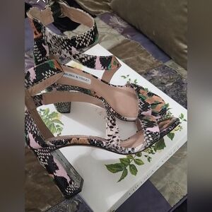 Chelsea & Violet Snake Print Block Heel Sandal